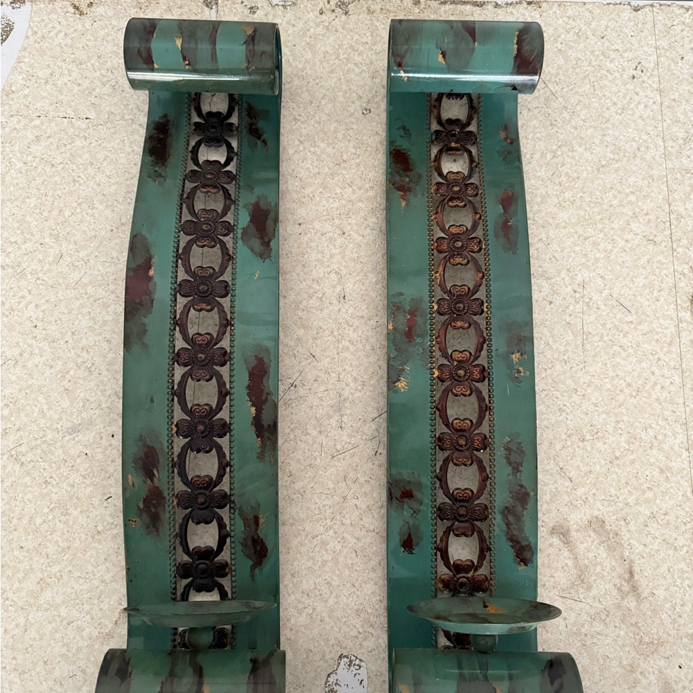 Vintage Green Metal Wall Sconces